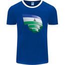 Curled Lesotho Flag Basotho Day Football Mens Ringer T-Shirt FotL Royal Blue/White