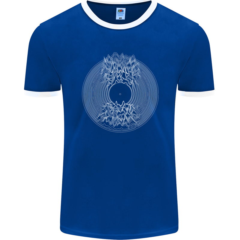 Vinyl Music Sound Waves Turntable DJ Decks Mens Ringer T-Shirt FotL Royal Blue/White