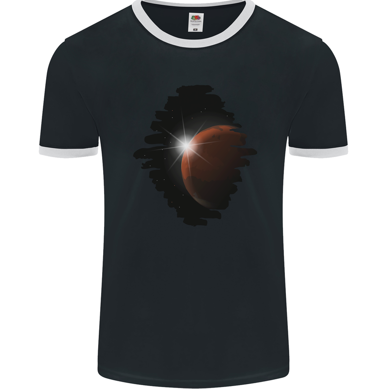 Space Planet Sun Flare Universe Mens Ringer T-Shirt FotL Black/White