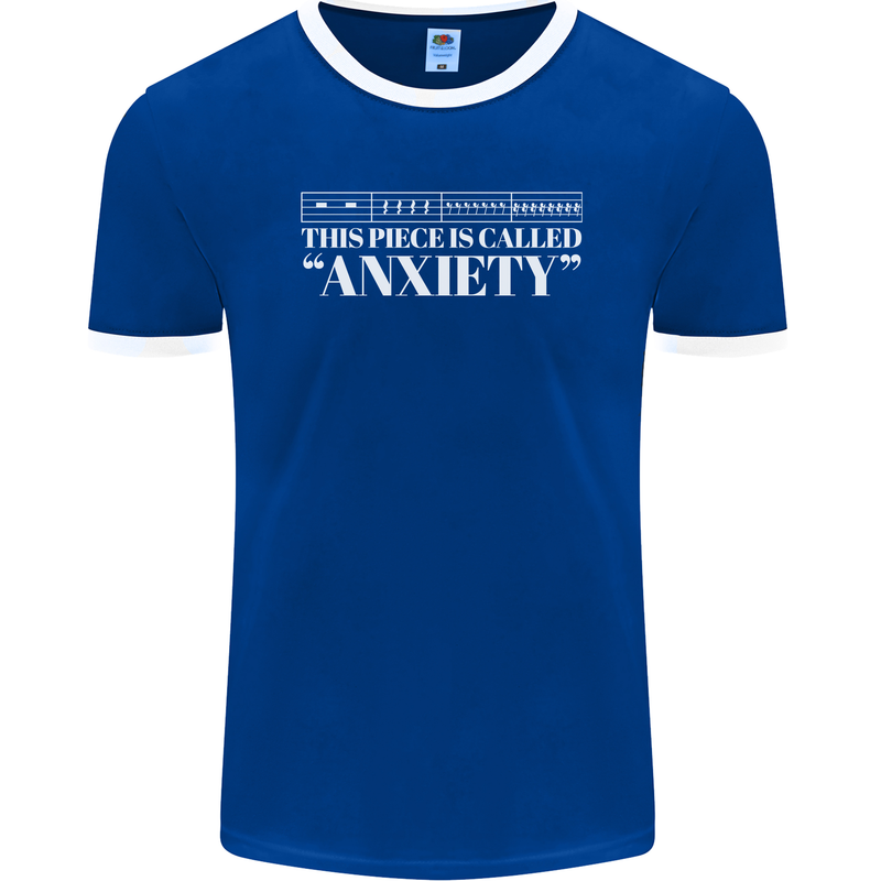 Anxiety Music Musical Notes Piano Guitar Mens Ringer T-Shirt FotL Royal Blue/White