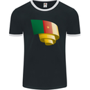 Curled Cameroon Flag Cameroonian Day Football Mens Ringer T-Shirt FotL Black/White