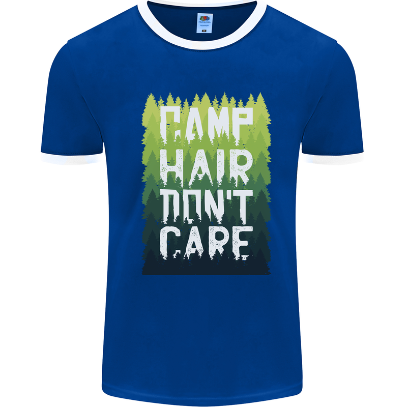 Camp Hair Dont Care Funny Caravan Camping Mens Ringer T-Shirt Royal Blue/White