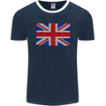 Mosaic Union Jack Flag Great Britain UK Mens Ringer T-Shirt FotL Navy Blue/White