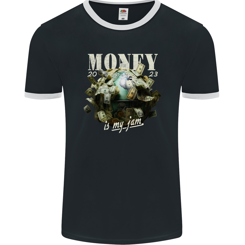 Money is My Jam Cash Hustle Mens Ringer T-Shirt FotL Black/White