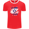 Torn Israel Flag Israeli Day Football Mens Ringer T-Shirt FotL Red/White