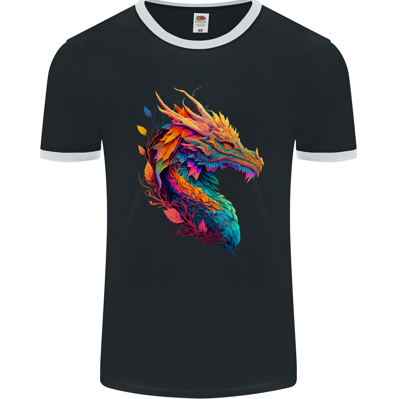 A Fantasy Dragon Mens Ringer T-Shirt FotL Black/White