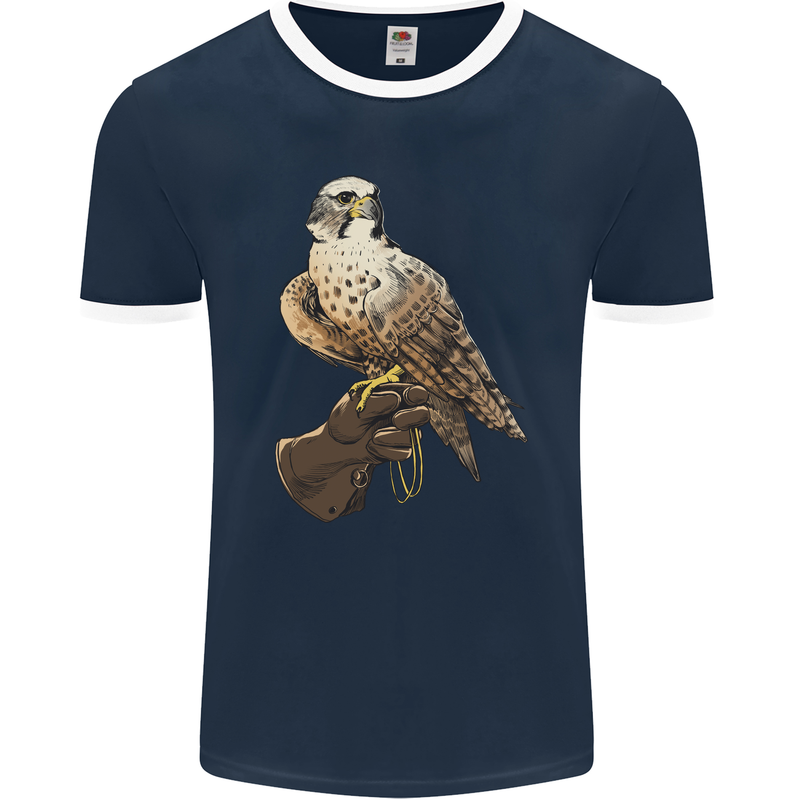 A Falcon Falconry Mens Ringer T-Shirt FotL Navy Blue/White