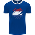 Torn Netherlands Flag Holland Dutch Day Football Mens Ringer T-Shirt FotL Royal Blue/White