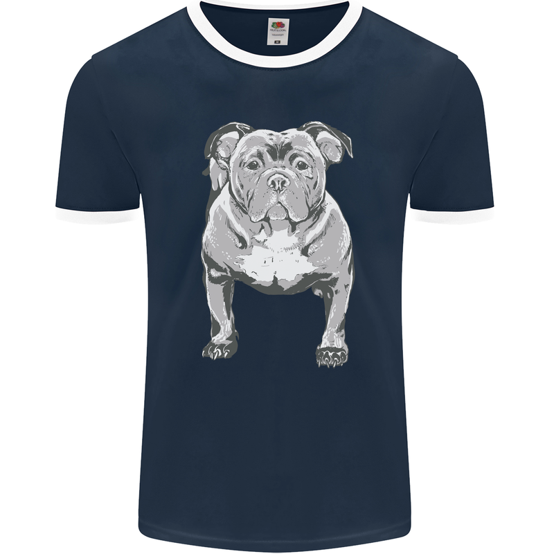 American Bully Striking a Pose Dog Mens Ringer T-Shirt FotL Navy Blue/White