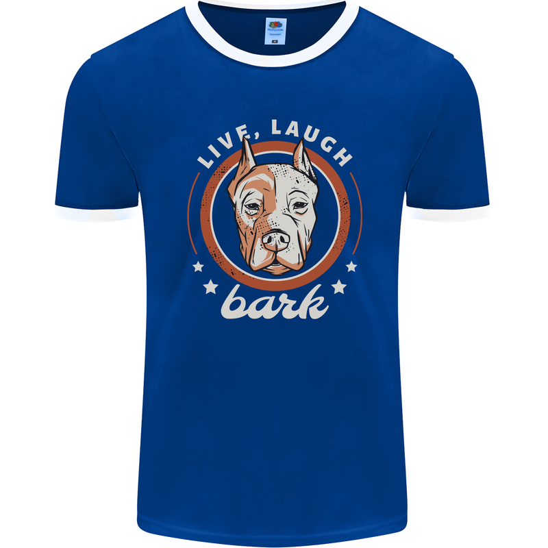 Dogo Argentino Live Laugh Bark Dog Mens Ringer T-Shirt FotL Royal Blue/White