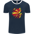 Torn Macedonia Flag Macedonian Day Football Mens Ringer T-Shirt FotL Navy Blue/White