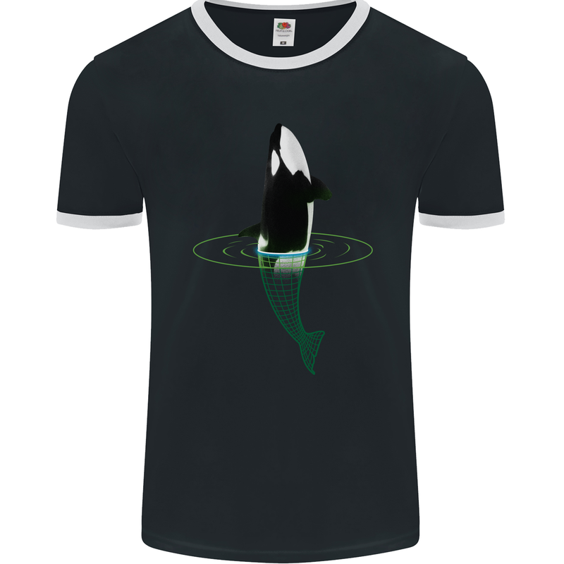 A SCI-FI Orca Whale Mens Ringer T-Shirt FotL Black/White