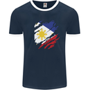 Torn Philippines Flag Philipino Day Football Mens Ringer T-Shirt FotL Navy Blue/White