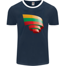 Curled Lithuania Flag Lithuania Day Football Mens Ringer T-Shirt FotL Navy Blue/White