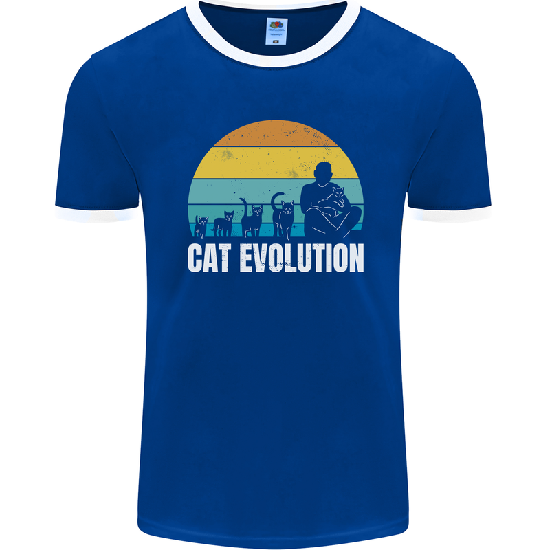 The Evolution of Cats Funny Crazy Lady Man Mens Ringer T-Shirt FotL Royal Blue/White