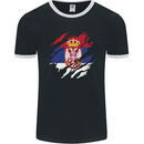 Torn Serbia Flag Serbia Day Football Mens Ringer T-Shirt FotL Black/White