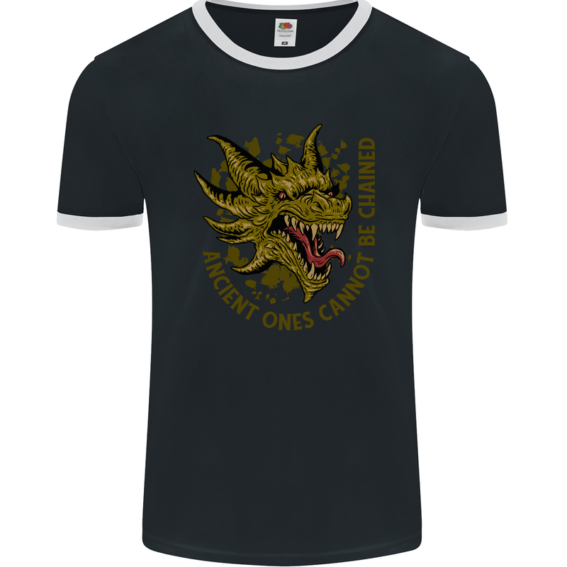 Ancient Ones Fantasy Dragon Mens Ringer T-Shirt FotL Black/White