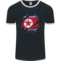 Torn North Korea Flag Korean Day Football Mens Ringer T-Shirt FotL Black/White