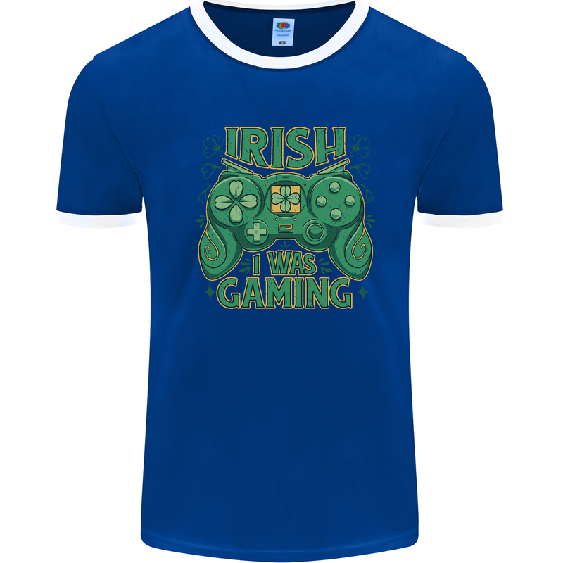 Irish I Was Gaming St Patricks Day Gamer Mens Ringer T-Shirt Royal Blue/White