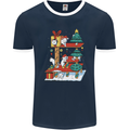 Christmas Cat House Funny Winter Xmas Mens Ringer T-Shirt FotL Navy Blue/White