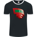 Curled Maldives Flag Maldivian Day Football Mens Ringer T-Shirt FotL Black/White