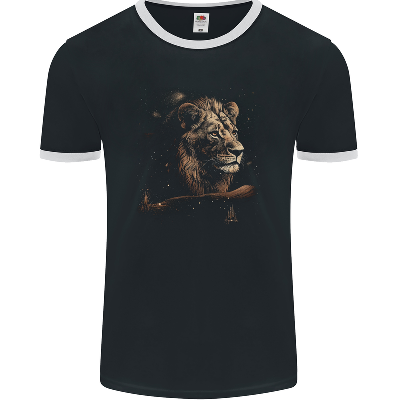 A Pensive Lion in the Desert Mens Ringer T-Shirt FotL Black/White