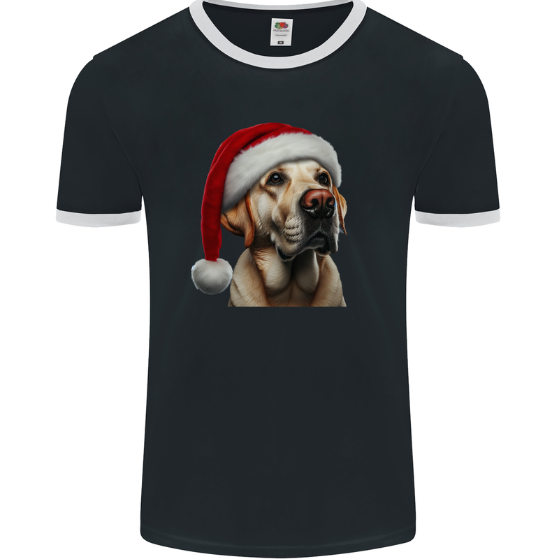 Christmas Golden Labrador Xmas Hat Dog Mens Ringer T-Shirt FotL Black/White