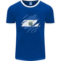 Torn Salvador Flag Salvadoran Day Football Mens Ringer T-Shirt FotL Royal Blue/White