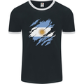 Torn Argentina Flag Argentinian Day Football Mens Ringer T-Shirt FotL Black/White