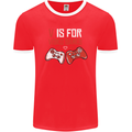 V is For Video Games Funny Gaming Gamer Mens Ringer T-Shirt FotL Red/White