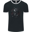 A Gothic Skull With Flowers Roses Mens Ringer T-Shirt FotL Black/White