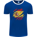 Torn Spain Flag Spanish Day Football Mens Ringer T-Shirt FotL Royal Blue/White