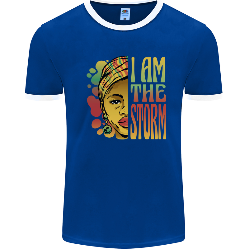 I Am the Storm African Black Lives Matter Mens Ringer T-Shirt Royal Blue/White