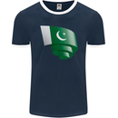 Curled Pakistan Flag Pakistani Day Football Mens Ringer T-Shirt FotL Navy Blue/White