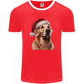 Christmas Golden Retriever Tartan Xmas Hat Dog Mens Ringer T-Shirt FotL Red/White