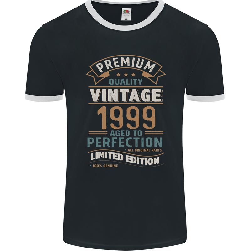 Premium Vintage 24th Birthday 1999 Mens Ringer T-Shirt FotL Black/White