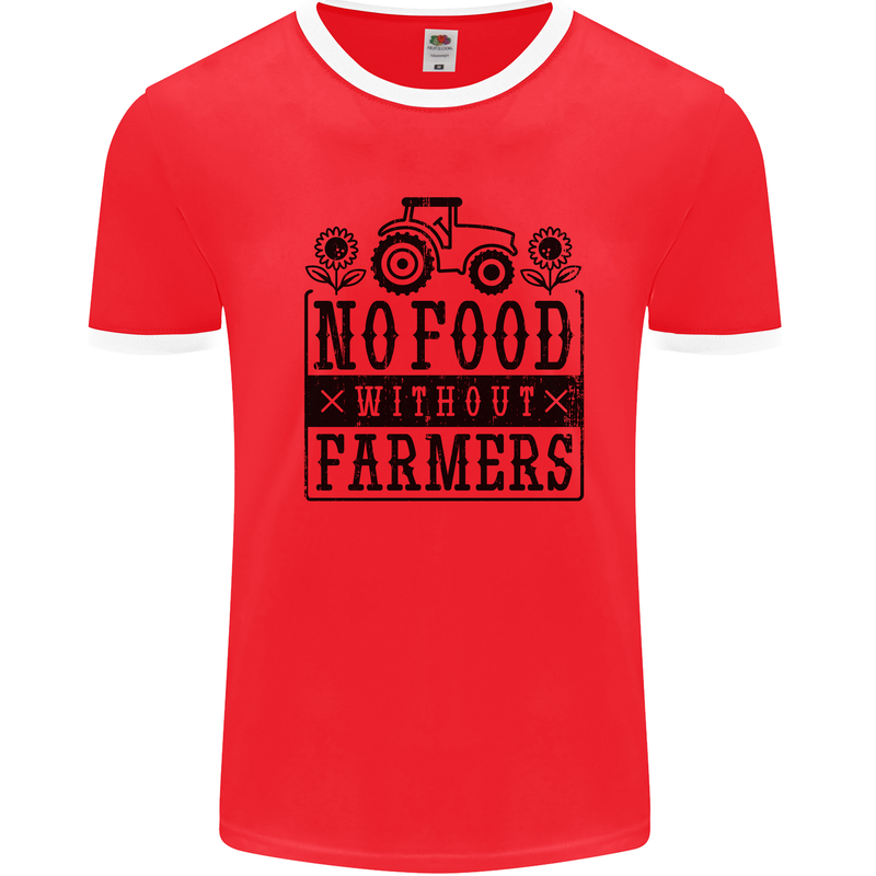 No Food Without Farmers Farming Mens Ringer T-Shirt Red/White