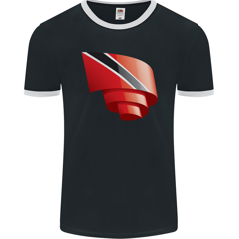 Curled Trinidad and Tobago Day Football Mens Ringer T-Shirt FotL Black/White