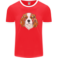 A Colourful King Charles Spaniel Dog Mens Ringer T-Shirt FotL Red/White