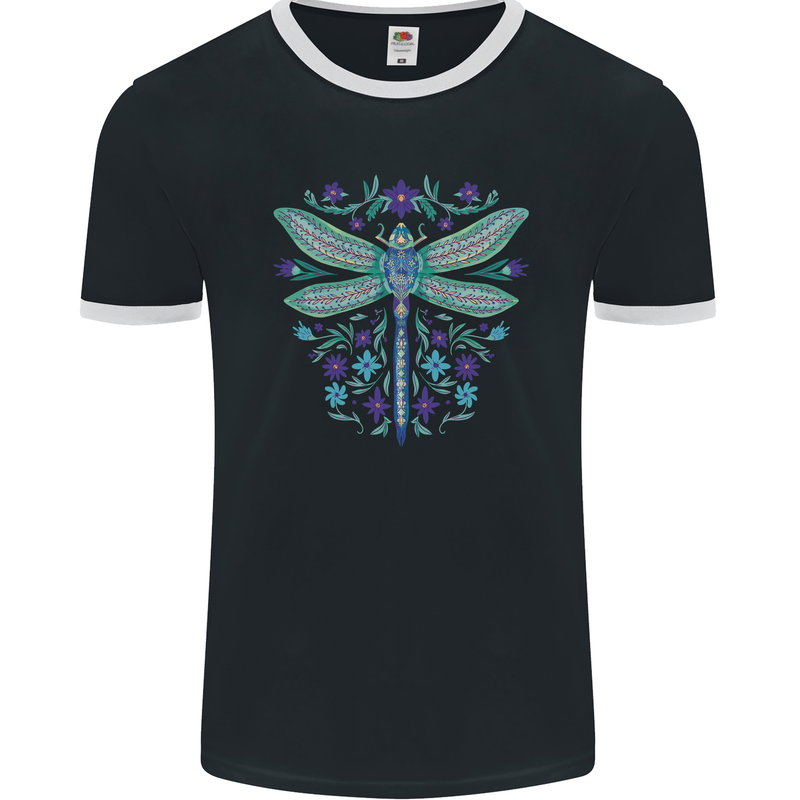 A Floral Dragonfly Mens Ringer T-Shirt FotL Black/White