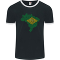 Brazilian Flag Word Cloud Brazil Football Mens Ringer T-Shirt FotL Black/White