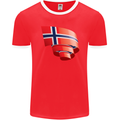 Curled Norway Flag Norwegian Day Football Mens Ringer T-Shirt FotL Red/White