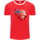 Curled Norway Flag Norwegian Day Football Mens Ringer T-Shirt FotL Red/White