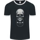 Skater Skull Skateboard Skateboarding Mens Ringer T-Shirt FotL Black/White