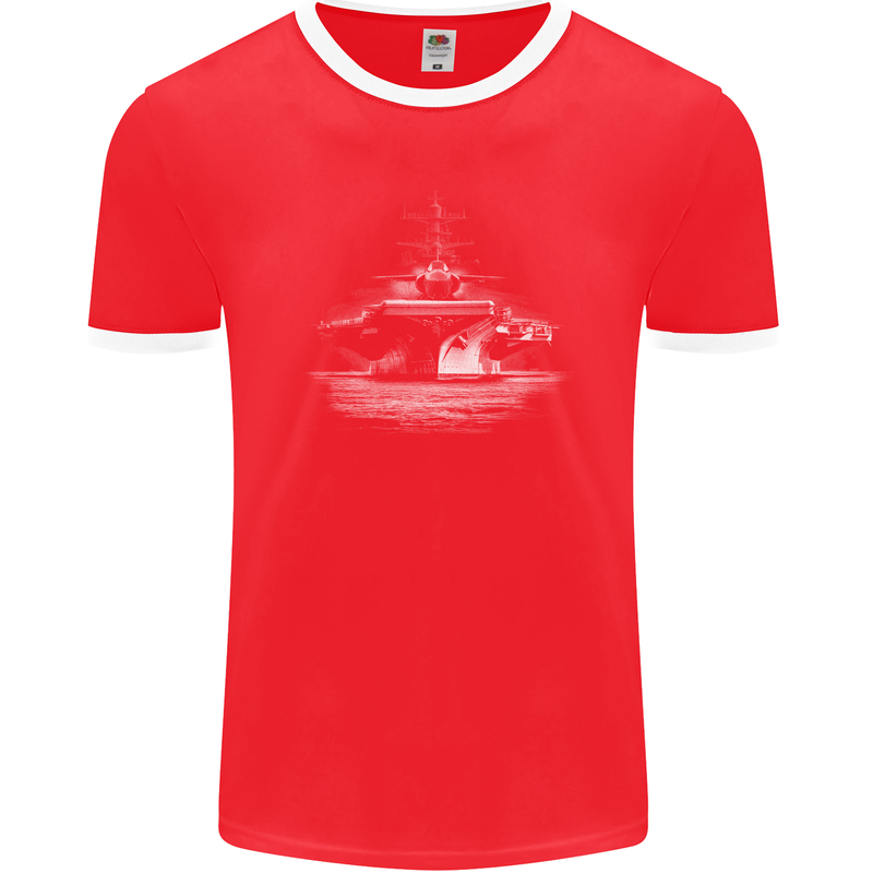 Aircraft Carrier Royal Navy Ship Sailor Mens Ringer T-Shirt FotL Red/White