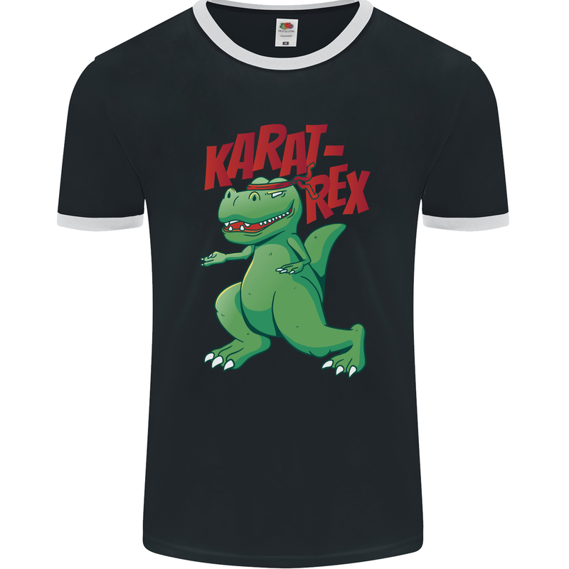 Karat-Rex Karate T-Rex Dinosaur Mens Ringer T-Shirt FotL Black/White