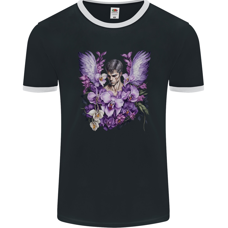 The Archangel Michael Gothic Goth Angel Mens Ringer T-Shirt FotL Black/White