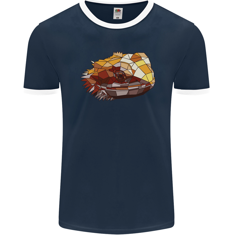 Polygonal Chameleon Mens Ringer T-Shirt FotL Navy Blue/White