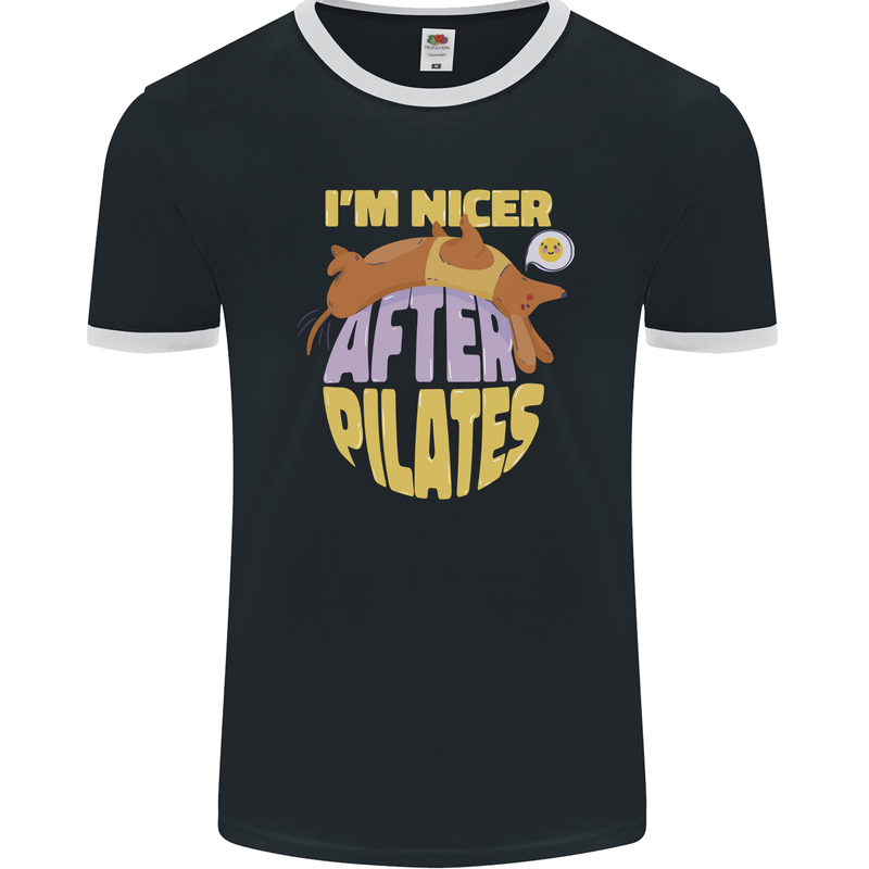 Nicer After Pilates Funny Yoga Dog Mens Ringer T-Shirt FotL Black/White