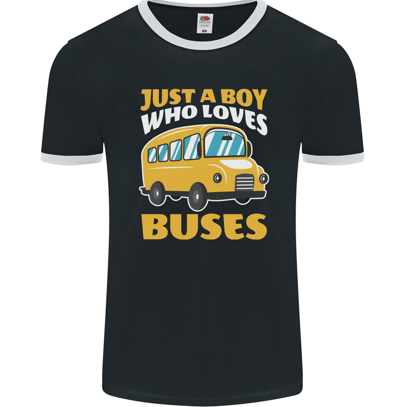 Just a Boy Who Loves Buses Bus Driver Mens Ringer T-Shirt FotL Black/White